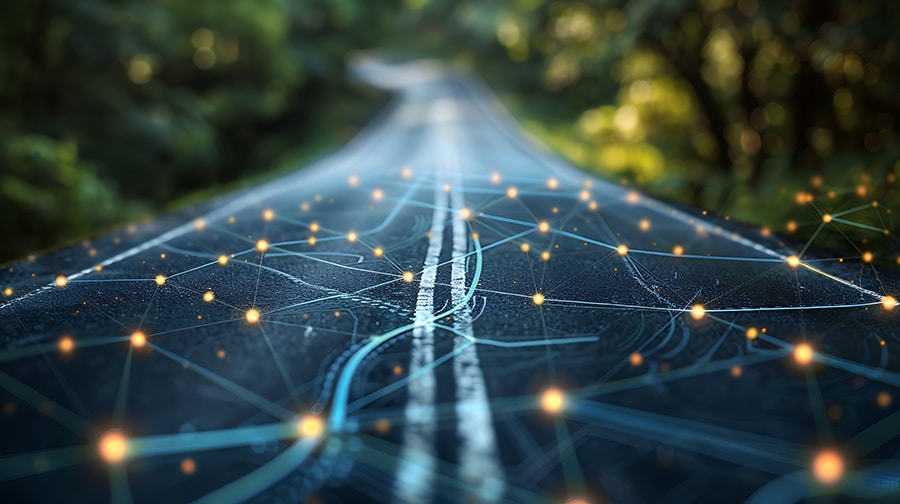 Abstract technological background with IT road map with innovative tech networking