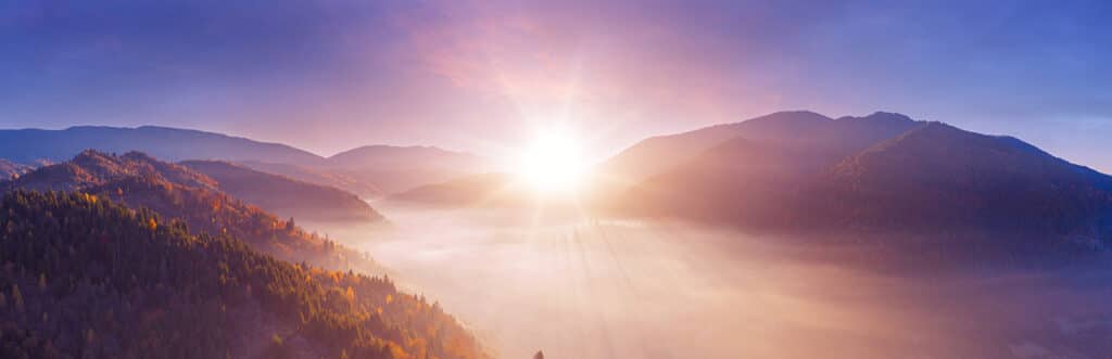 Wonderful autumn landscape. The rays of the sun in a brightly colored blurred autumn forest. Natural background.