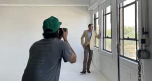 Wes Bunch CEO of Bridgehead IT at a photoshoot talking about uses of AI technology