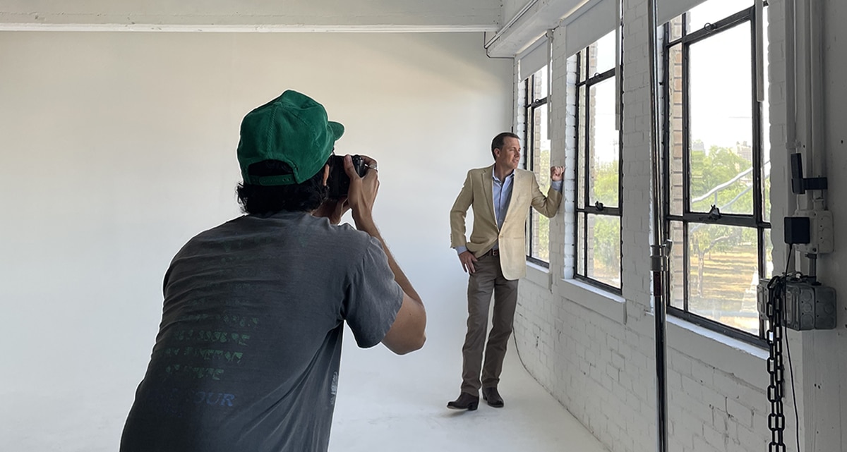 Wes Bunch CEO of Bridgehead IT at a photoshoot talking about uses of AI technology